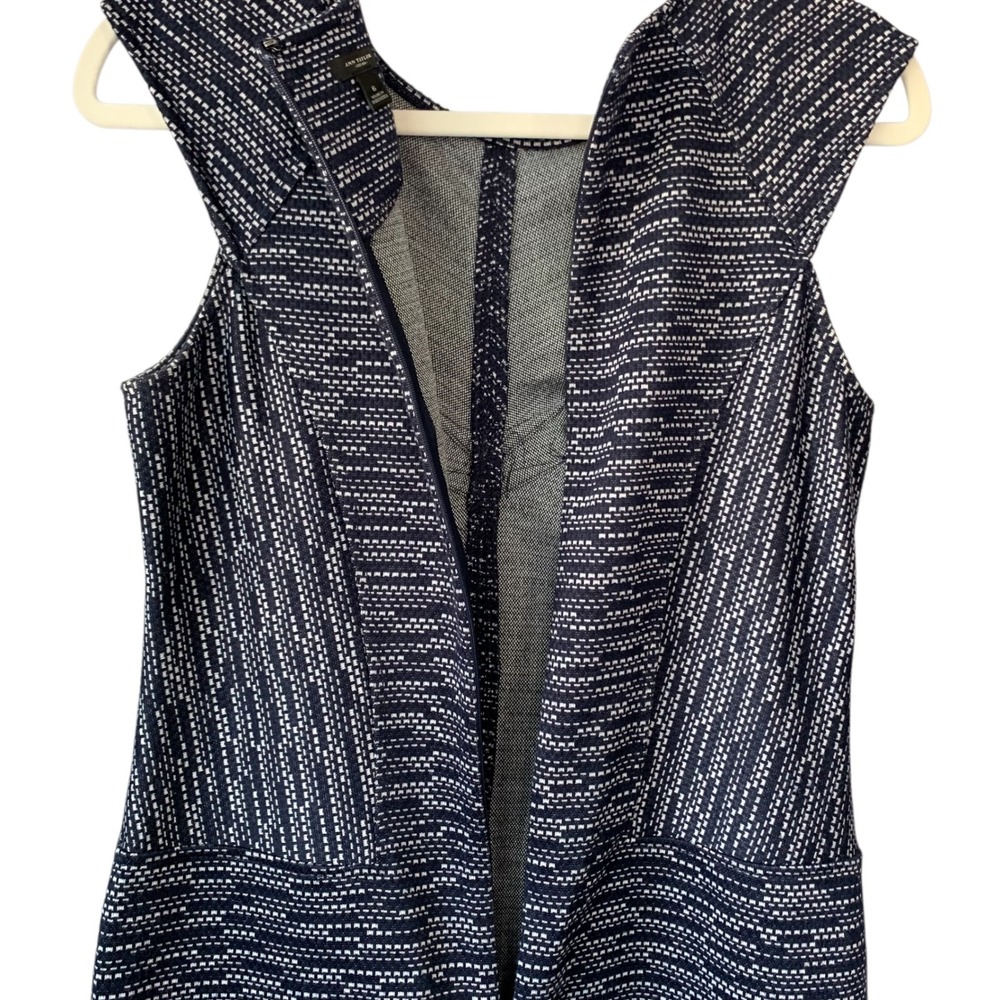 Ann Taylor Sheath Dress Career Work Wear Sleeveless Navy Blue White Size 6 - Picture 5 of 10